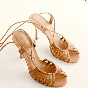 Reformation Kiki Strappy Tan Leather Heeled Sandals Size 8.5